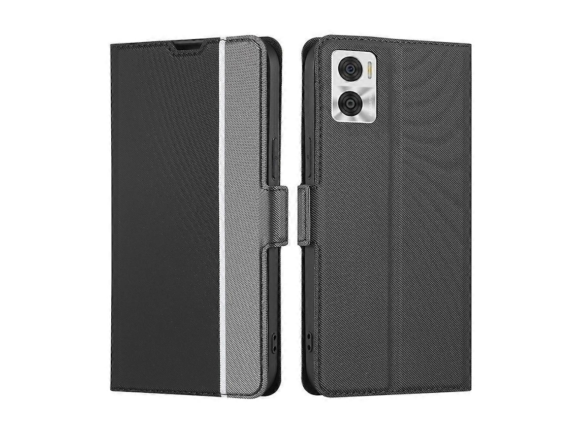 Capa De Couro Com Textura Sarjada E Fivela Lateral Para Motorola Moto E22/e22i