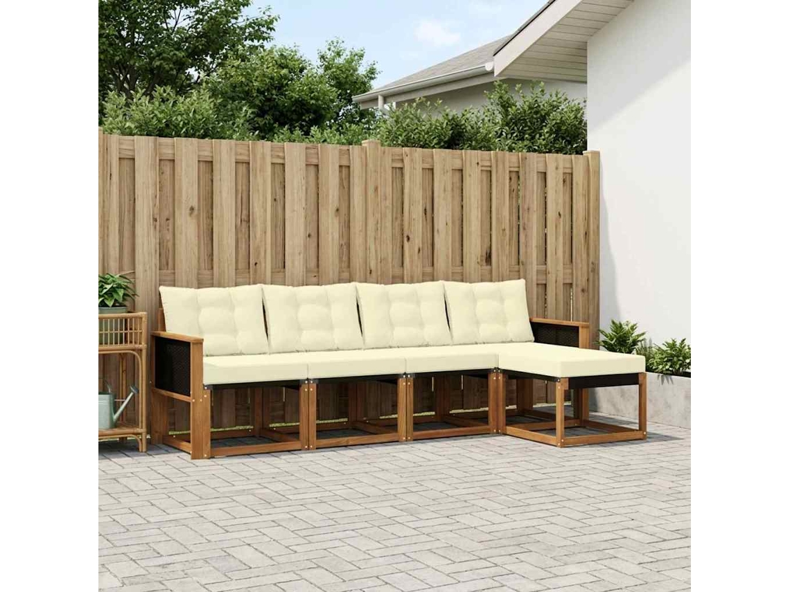 Vidaxl Conjunto De Sofás Para Exterior 5 Unid. Natural E Creme