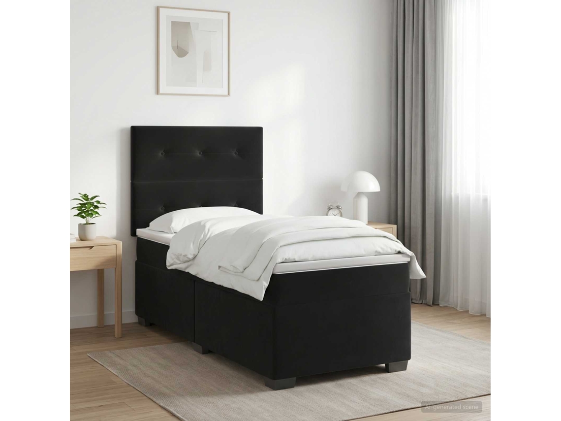 Vidaxl Cama Box Spring Com Colchão Preto 90 X 190 Cm Veludo