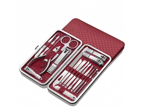 Kit de manicure profissional Baykar Qt02 Red com 19 peças e cortador de unhas