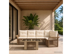 Vidaxl Conjunto De Sofá De Jardim 6 Unid. Bege E Branco Creme Vime Pe