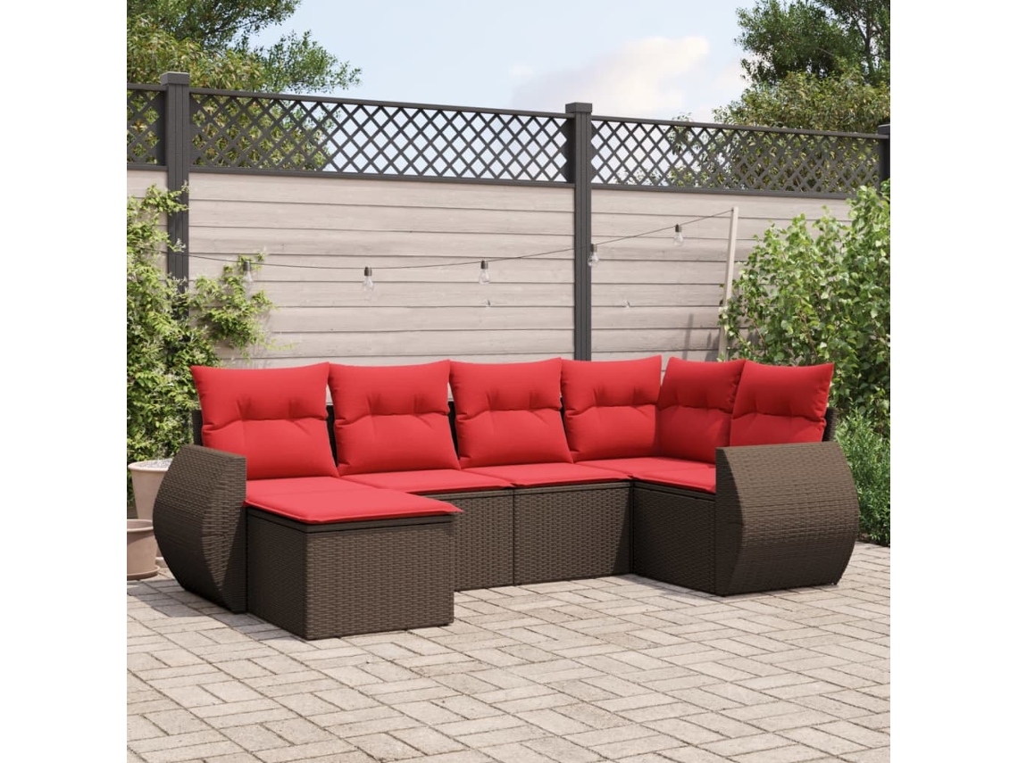 Vidaxl Conjunto De Sofá De Jardim Com 6 Peças E Almofadas Em Rattan Sintético Marrom
