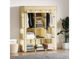 Guarda-roupa dobrável Liptaptyn em tecido não tecido bege com 8 prateleiras e cabides, 125 x 43 x 162,5 cm, para armazenamento compacto