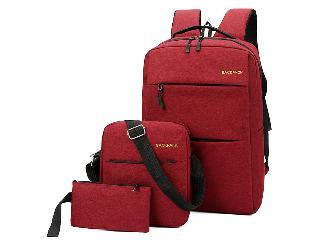 Conjunto Combinado de Mochila de 3 Peças Mochila para Laptop Resistente À Água Bolsa de Viagem de Negócios com Porta de Carregamento Usb Moc Vermelho