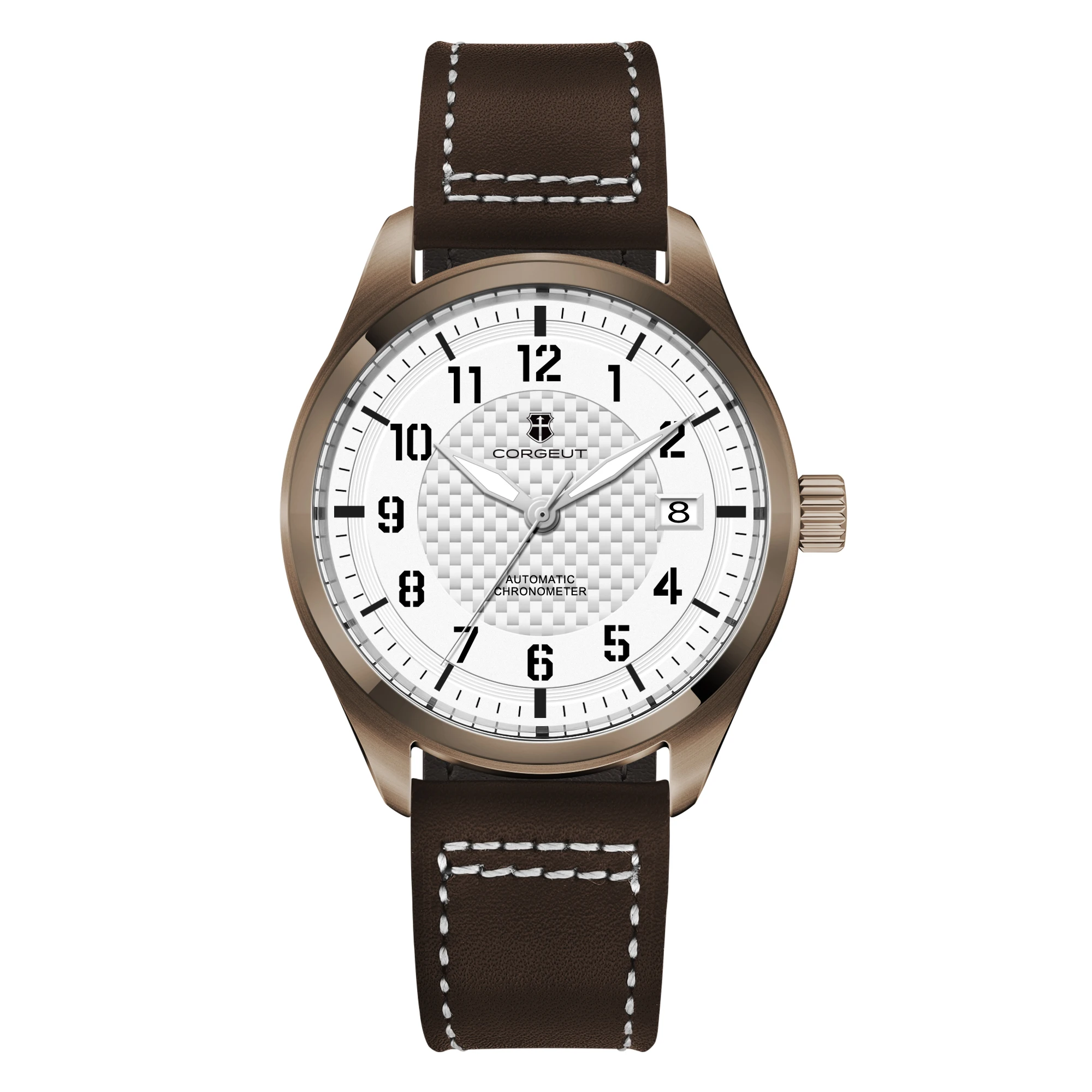Relógio Masculino Automático Mecânico De Piloto, 40 Mm (branco), Com Pulseira De Couro Resistente À Água.