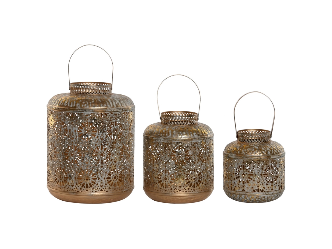 Conjunto de 3 Castiçais de Metal Dourado com Decoração Vazada, 24x24x32cm ALEXANDRA HOUSE LIVING