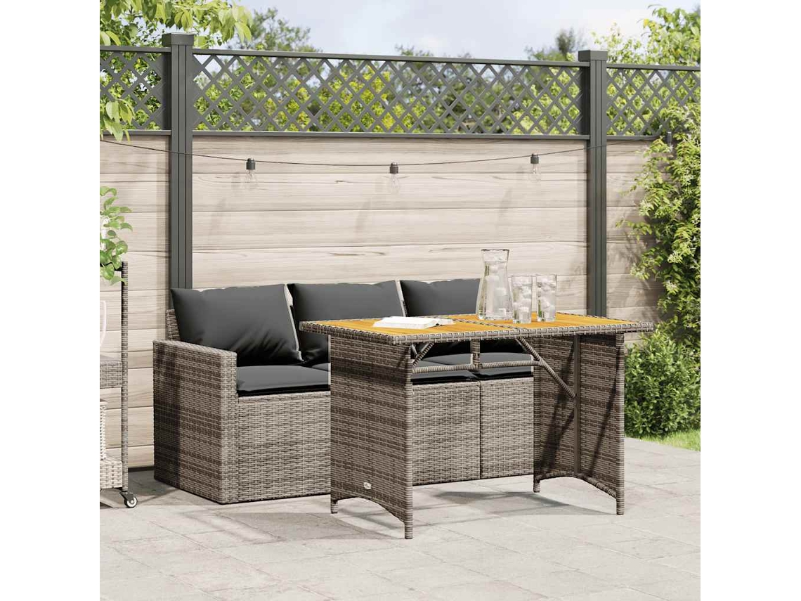 Vidaxl 2 Pcs Conjunto De Jantar P/ Jardim C/ Almofadões Vime Pe Cinza