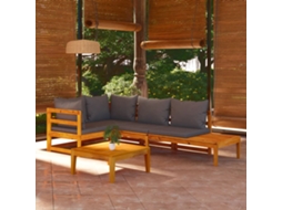 Conjunto 4 Peças Lounge De Jardim C/ Almofadões Cinza Escuro Acacia Dkd Home Decor