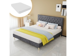 Cama Capitone Moderna 160x200 Cm Com Cabeceira Macia E Colchão Cinza