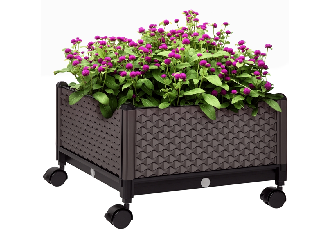 Floreira com Rodas e Orifícios de Drenagem para Cultivo de Plantas 50x50x33cm Marrom