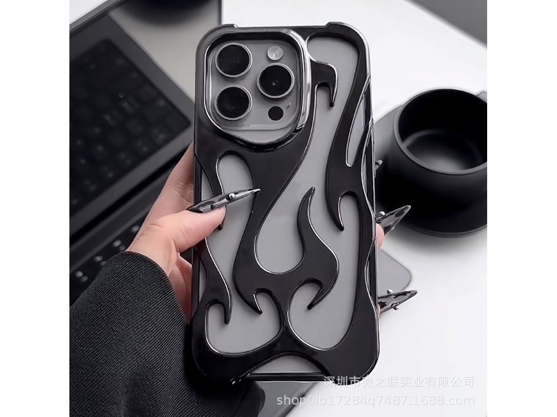 Capa Para Iphone 17 Air Preta Com Estampa De Chamas Vazadas, Dissipação De Calor Por Eletrodeposição, Resistente A Quedas E Macia.