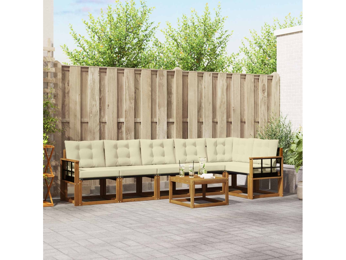 Vidaxl Conjunto De Sofás Para Exterior 7 Pcs Natural E Creme