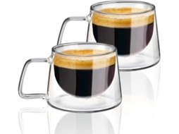 Conjunto De 2 Canecas Café Parede Dupla Com Alças, 200 Ml, Feitas À Mão Em Vidro Borossilicato Isolado, Próprias Para Lava Louças Aquaforge