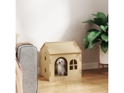 Casinha de madeira para cães e gatos 49,5x41x51 cm com janelas e desenho de patas vazadas, abrigo decorativo