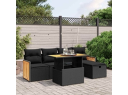 Vidaxl 6 Pcs Conjunto Sofás De Jardim C/ Almofadões Vime Pe Preto