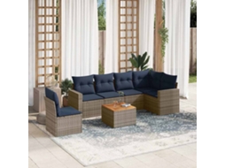 Vidaxl 7 Pcs Conjunto Sofás P/ Jardim C/ Almofadões Vime Pe Cinzento