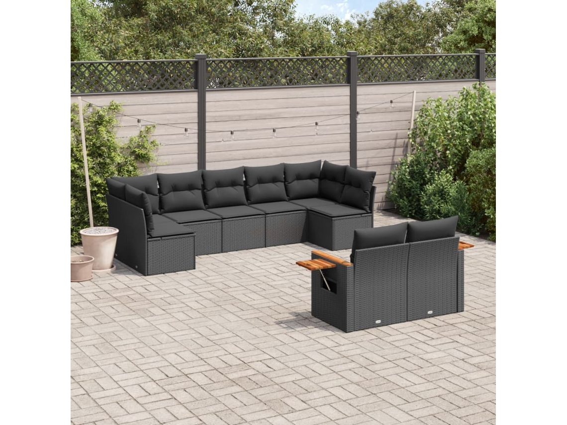 Vidaxl 9 Pcs Conjunto De Sofás P/ Jardim C/ Almofadões Vime Pe Preto