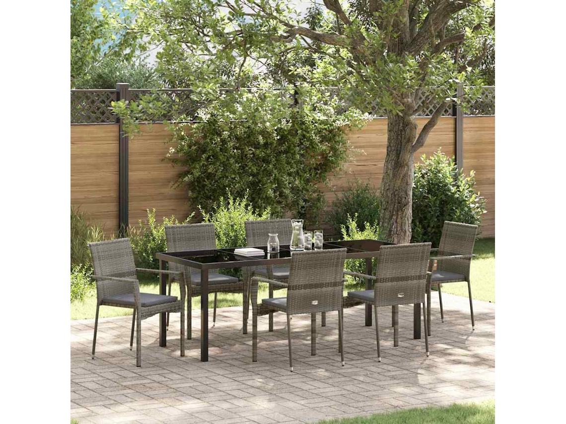 Vidaxl Conjunto De Jantar Para Jardim 7 Unid. Cinzeto Vime Pe