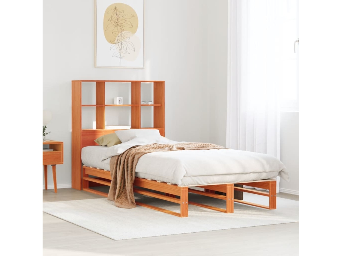 Vidaxl Cama Com Estante Sem Colchão 75x190 Cm Madeira Maciça