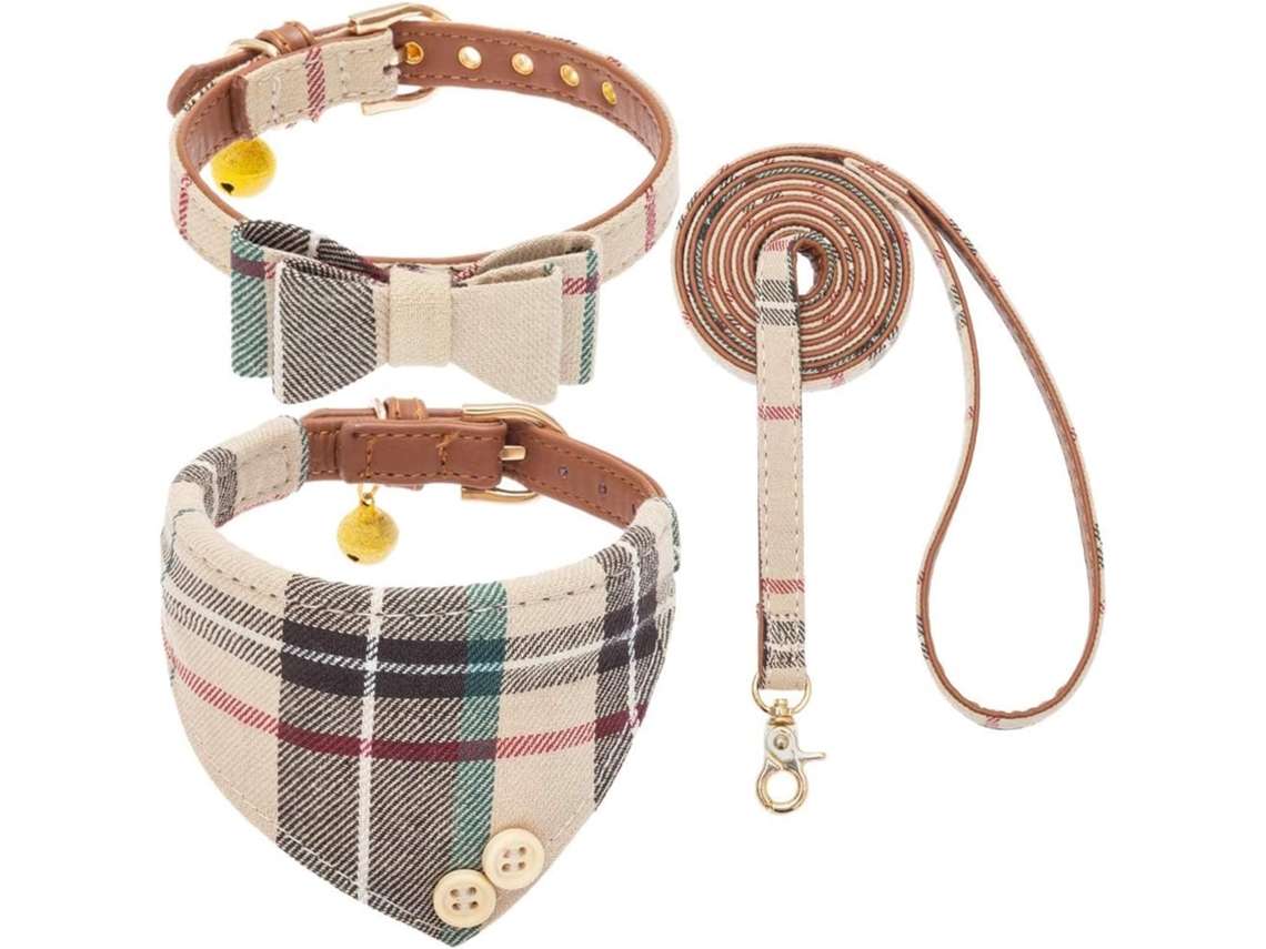 Conjunto Coleira E Trela Com Laço E Sino Pequenos