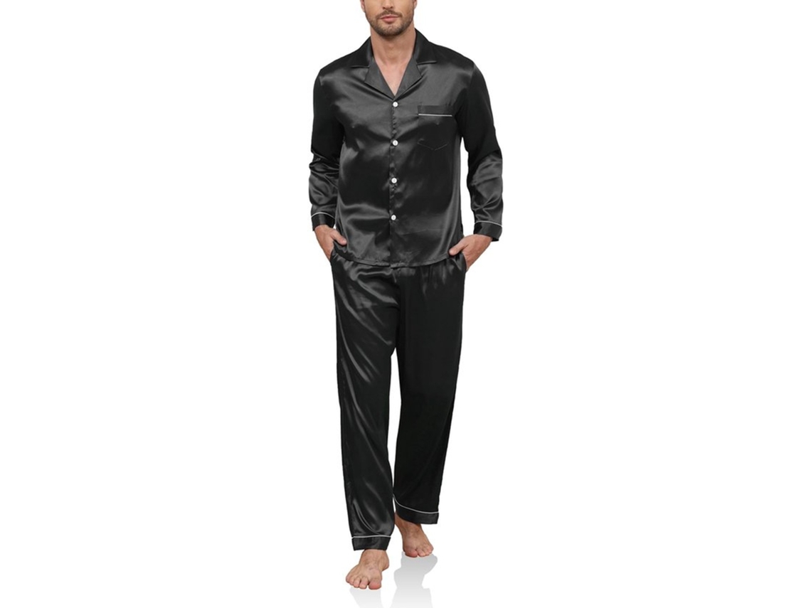 Pijama Homem Sateado - Longas Manga - Conjunto De 2 Peças - Pijama Calça - Roupas De Noite - Louça De Cama - Ideal Para Presentes