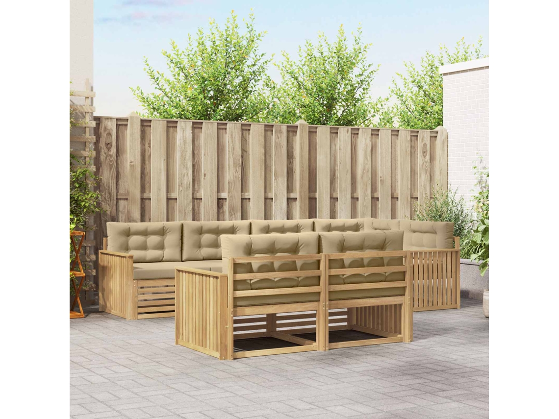 Vidaxl Conjunto De Sofás Para Exterior 7 Unid. Branco E Bege Poliéster