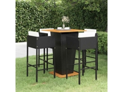 Vidaxl 5 Pcs Conjunto de Bar P/ Jardim C/ Almofadões Vime Pe Preto