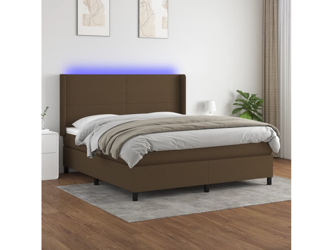 Vidaxl Cama Box Spring C/ Colchão/led 180x200cm Tecido Castanho-escuro