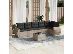 Vidaxl 7 Pcs Conj. Sofás Jardim Com Almofadões Vime Pe Cinzento-claro