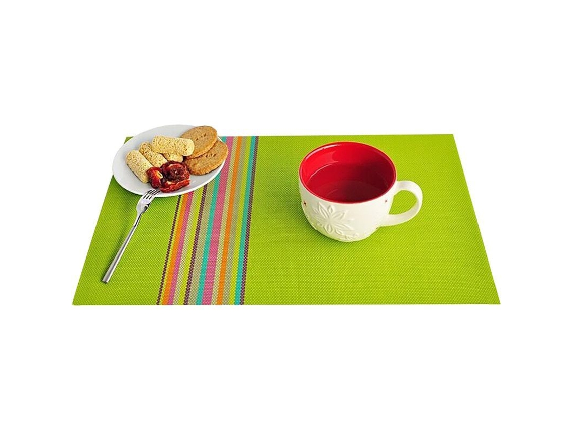 Conjunto de 6 toalhas de mesa listradas verdes, laváveis, resistentes ao calor e a manchas, em PVC para cozinha.