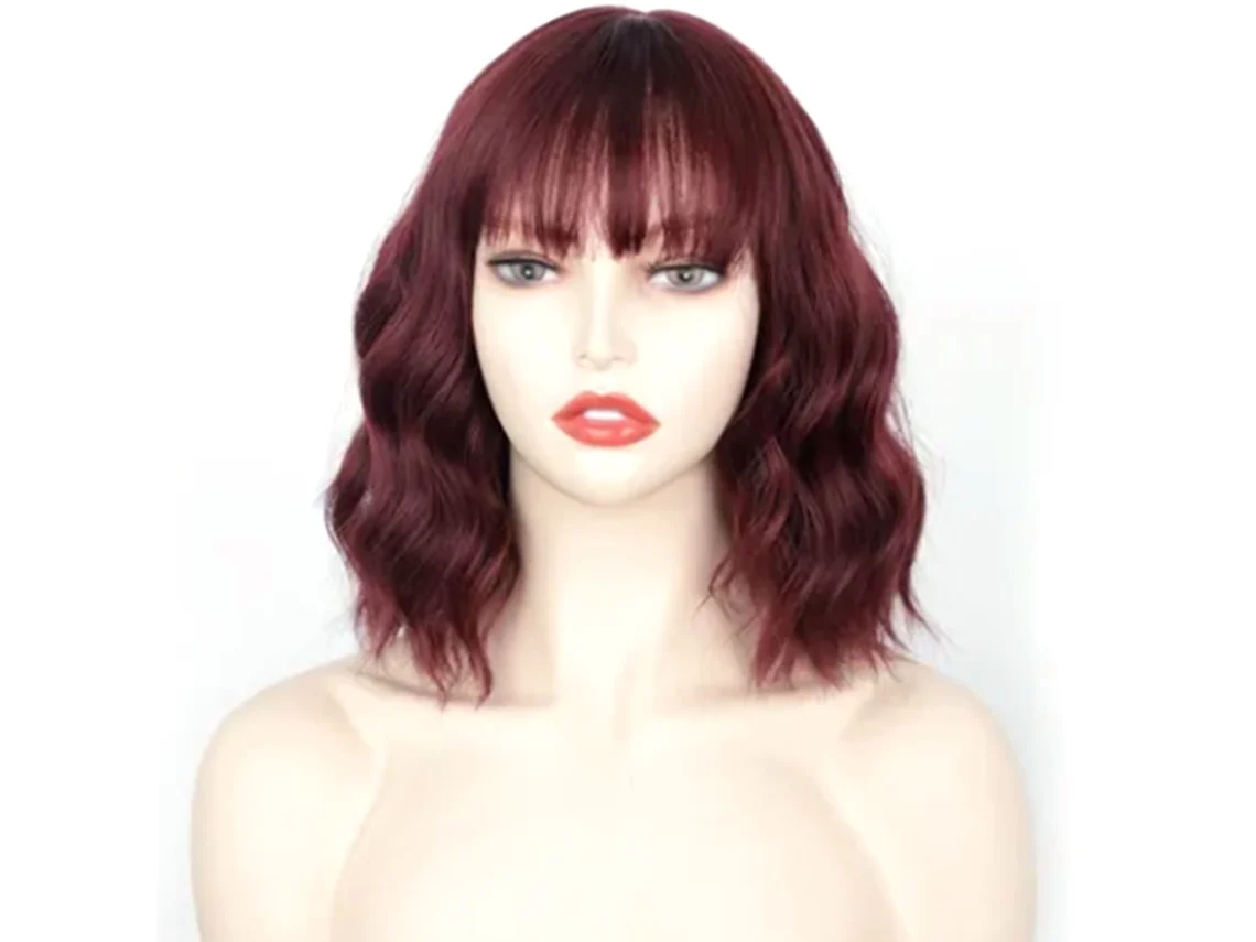 Peluca Rizada De Longitud Media Roja Para Mujer, Ideal Para Fiestas Y Cosplay