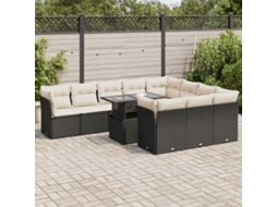 Vidaxl 11 Pcs Conjunto Sofás de Jardim C/ Almofadões Vime Pe Preto