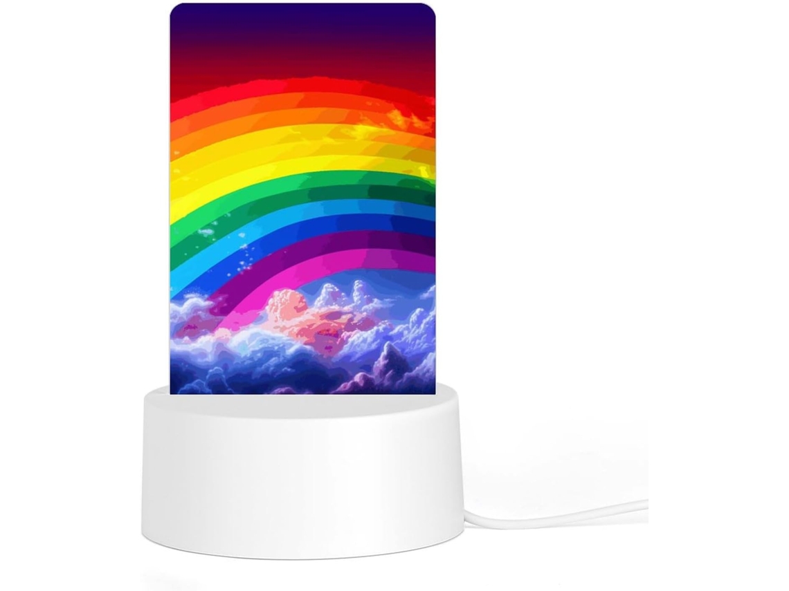 Luminária noturna acrílica com base, estampa de arco-íris, luz noturna de LED para quarto, banheiro e corredor.