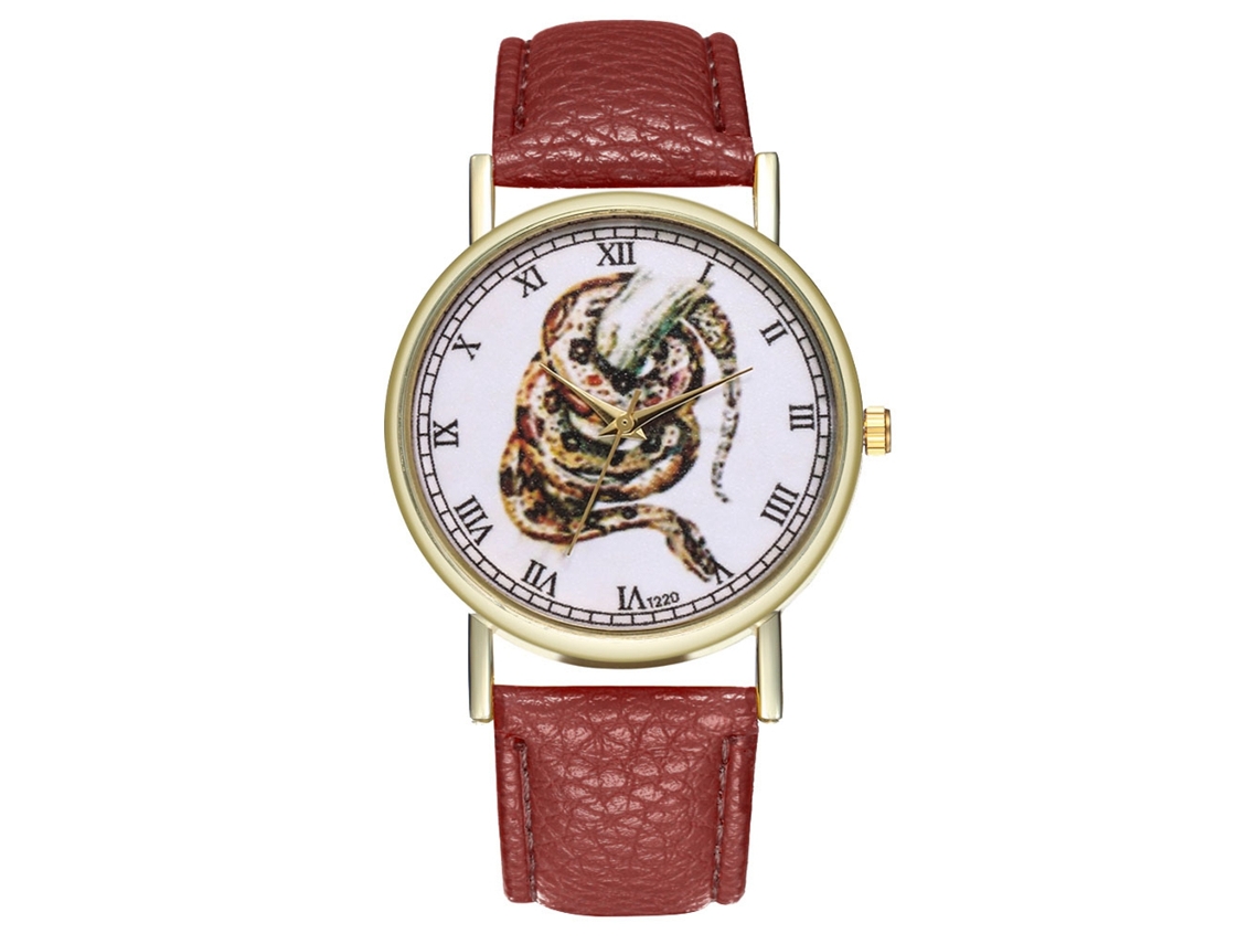 Relógio de quartzo casual unissex com pulseira de couro PU marrom para homens e mulheres.