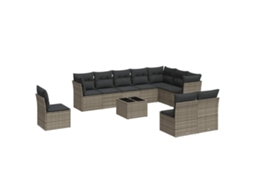 Maison Exclusive - 11 Pcs Conjunto Sofás De Jardim C/ Almofadões Vime Pe Cinzento
