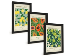 Composição De Quadros Estampas De Frutas, Limões E Mamões Espelharte (3 Peças 20x30 Cm)