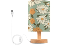 Luminária De Cabeceira Led Para Quarto, Luminária De Leitura Com Cúpula Tecido, Base De Madeira E Porta Usb Para
