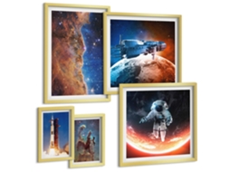 Pinturas Murais Modernas Motivos Elegantes Em Preto Moldura Dourada Fotos Para O Escritório Espelharte (conjunto De 5 Imagens)