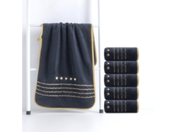 Toalha de Lã Coral Macia e Absorvente com Bordado de Estrela Dourada 6 Peças,preto,35x75cm GERTIZ