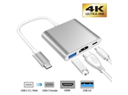 Adaptador USB C para HDMI não especificado 4k 3 portas Plug Play genérico laptop