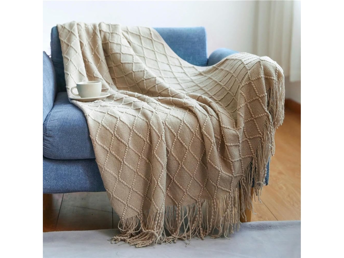 Manta de Tricô para Sofá e Cama Macia Decoração Casa com Pompom Leve Respirável, Macio, Quente, Ideal para Qua