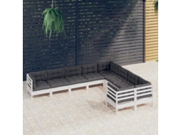Vidaxl 9 Pcs Conjunto Lounge De Jardim C/ Almofadões Pinho Branco