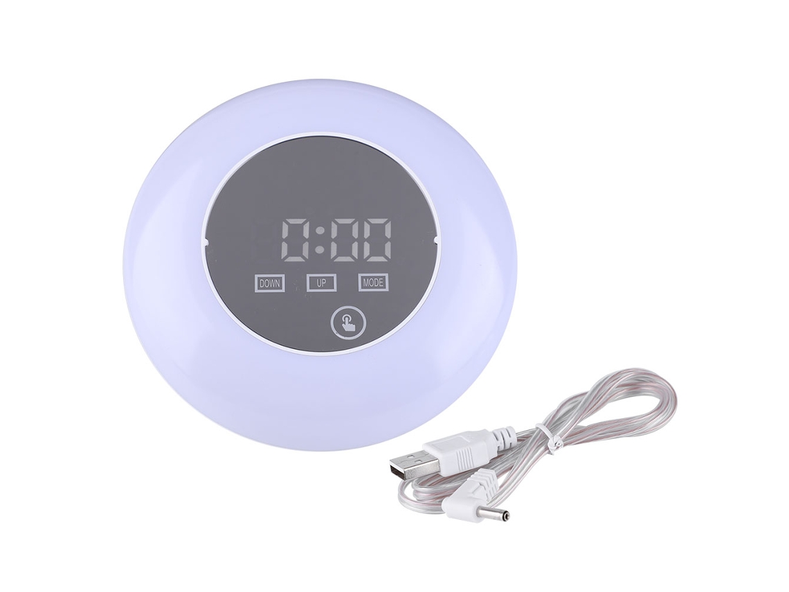 Despertador digital multifuncional com luz noturna LED colorida e visor de temperatura interna (branco)