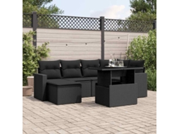 Vidaxl 7 Pcs Conjunto De Sofás P/ Jardim C/ Almofadões Vime Pe Preto