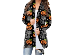 Top Abierto Frontal De Halloween Com Manga Longa, Estampado, Solto, Casual E Elegante - Tipo 2 S
