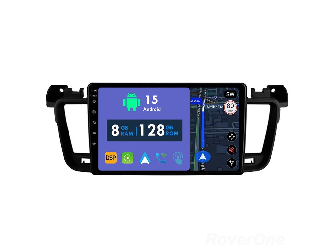 Auto Rádio Carro Bluetooth Autoradio 8GB RAM 128G ROM CarPlay Navegação GPS Ecrã Táctil RoverOne para Peugeot 508 2011-2018  