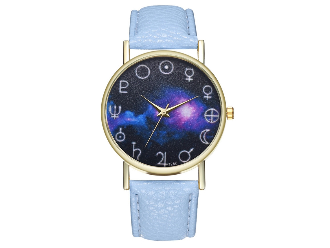 Reloj De Pulsera De Cuarzo Unisex Con Correa De Cuero Pu Patrón Nebulosa Azul Claro Zhoulianfa
