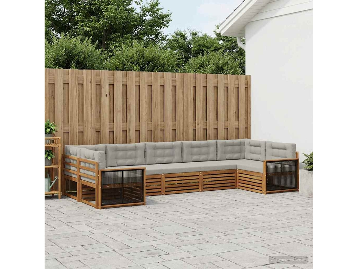 Vidaxl Conjunto De Sofás Para Exterior 7 Pcs Natural E Cinzento-claro