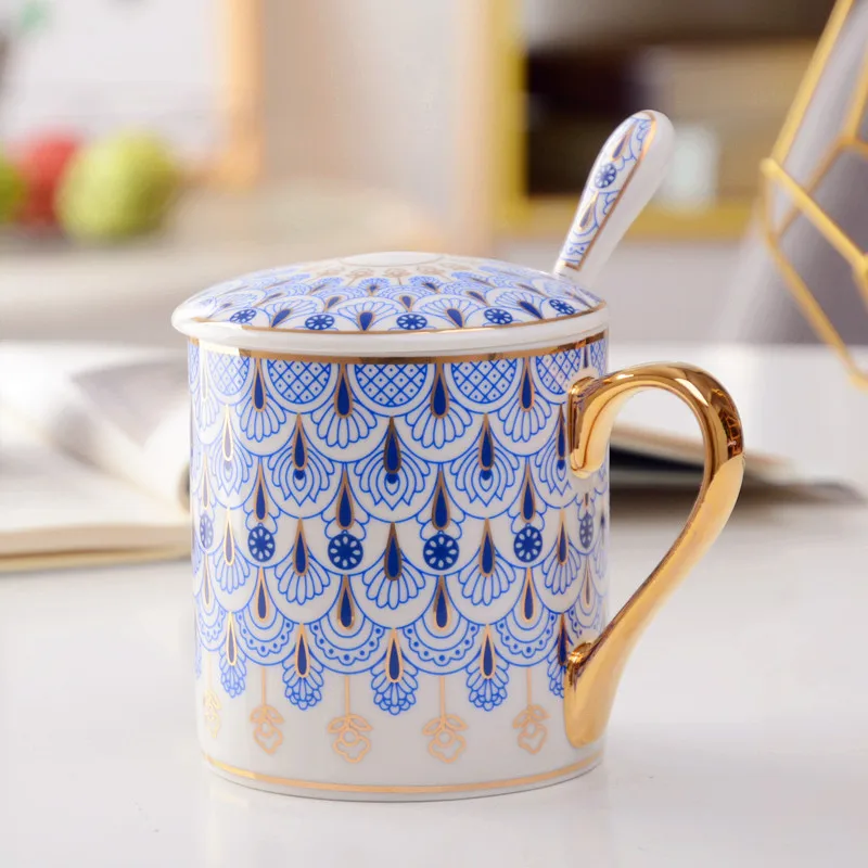 Caneca de Café de Cerâmica Criativa em Estilo Britânico , Caneca de Luxo para Casal. MDUG (estilo A, 300ml)