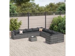 Jogo de Sofá Jardim 11 Peças C/ Almofadões Vime Pe Cinza Dkd Home Decor